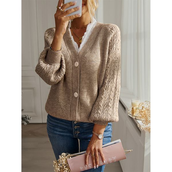 European style Casual Blouse Solid color Cardigans