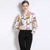 European style Print Polo collar Long sleeve Shirt