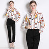 European style Print Polo collar Long sleeve Shirt