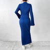 European style V neck Long sleeve top +Split Long dress