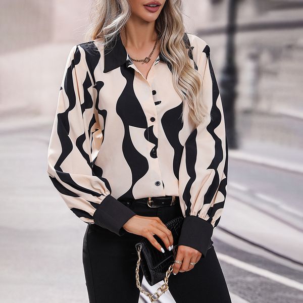 European style Casual V collar Long sleeve shirt