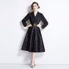 European style Luxury V neck Long sleeve dress(with belt)