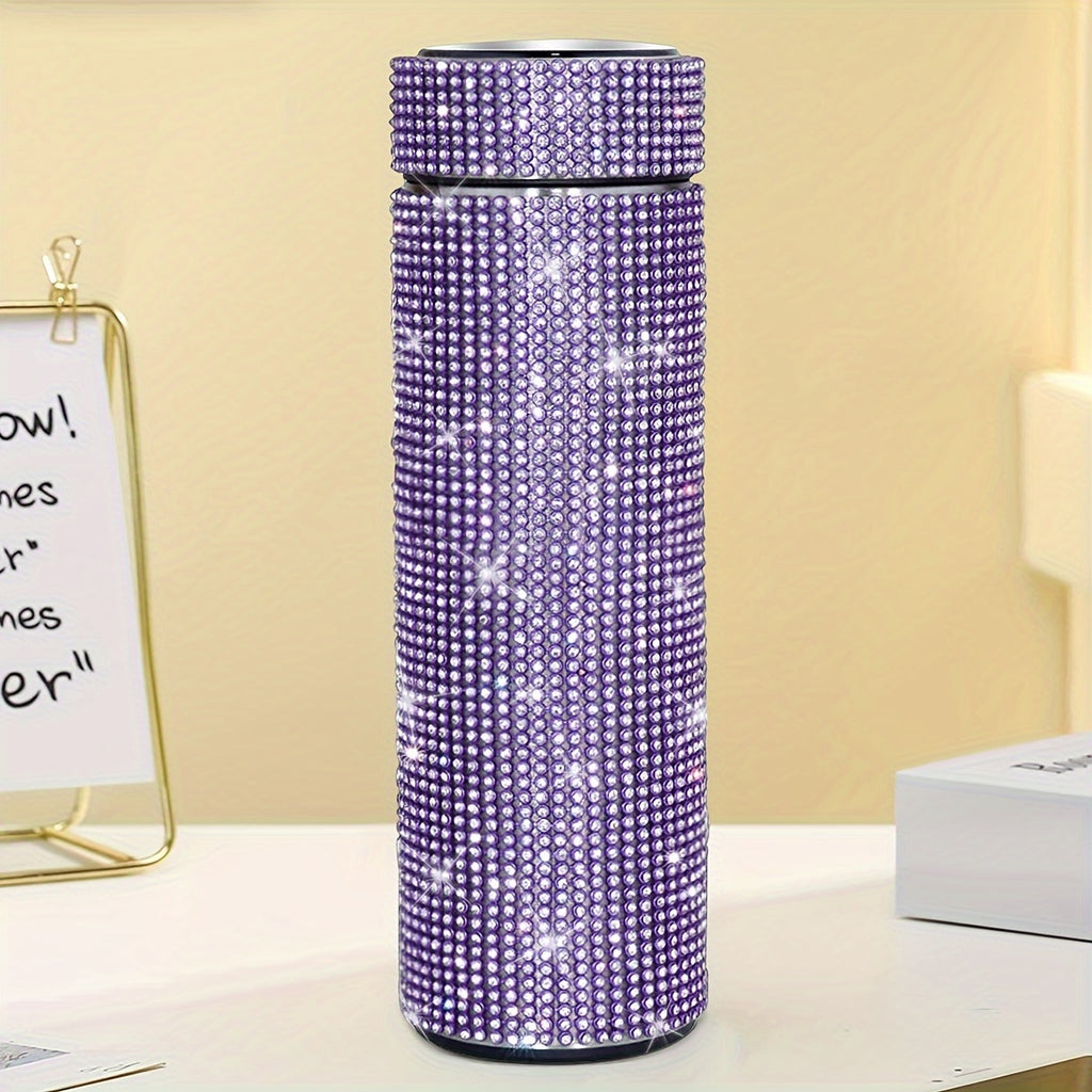 1pc, Sparkling Studded Vacuum Flask, 17oz/500ml Stainless Steel Insulated Water Bottles, Travel Thermal Cups, For Hot And Cold Beverages, Summer Winter Drinkware, Gifts, FS
