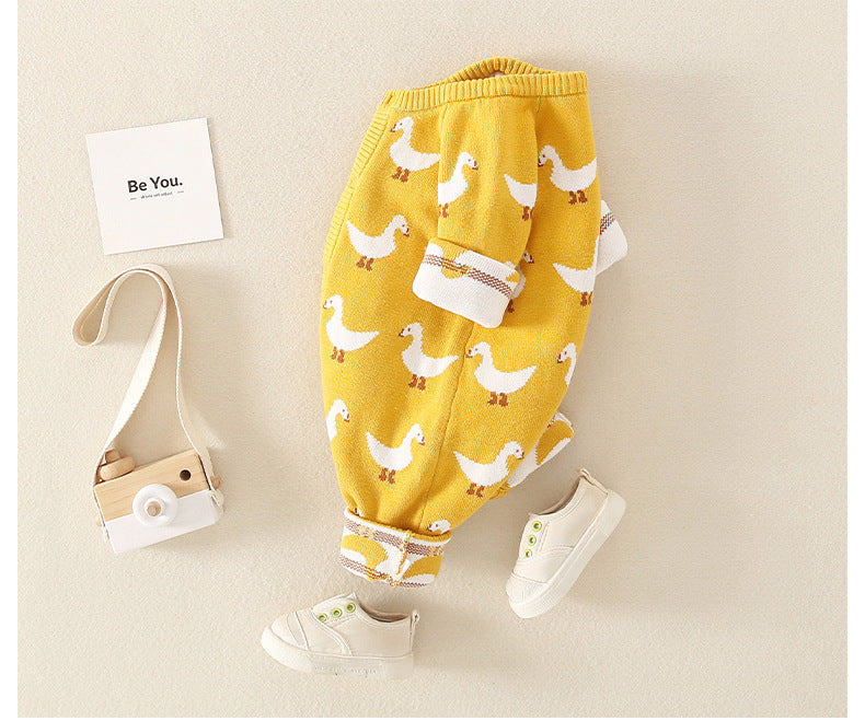 Baby 0-18M Duck Print Knitted Button Jumpsuit Baby Clothing  Knitwear