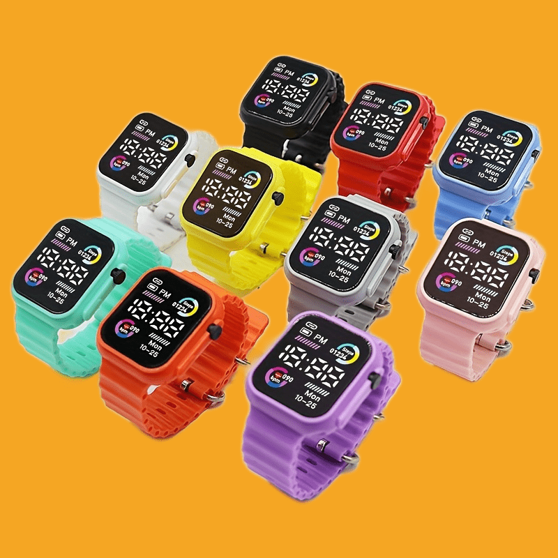 Sleek Digital Sports Watch For Teens & Adults - Square, Multiple Colors Available, Silicone Band, Non-Waterproof FS