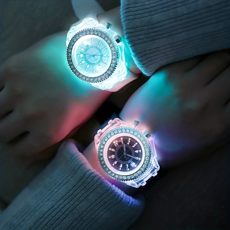 LED Glowing Watches Rhinestone Stubbed Silicone Watches Gift For Birthday Christmas Gift Accessories FS