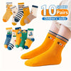 10-Pair Pack Children's Cute Bear and Striped Cartoon Calf-Length Socks, Polyester Blend Comfort Fit for All Seasons,FS