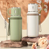 Stainless Steel Water Bottle with Rope Handle, Insulated Dual-Purpose Lid/Drinking Cup, Portable Vacuum Flask for Camping, Cycling, Car, Office - Suitable for Hot & Cold Beverages, FS