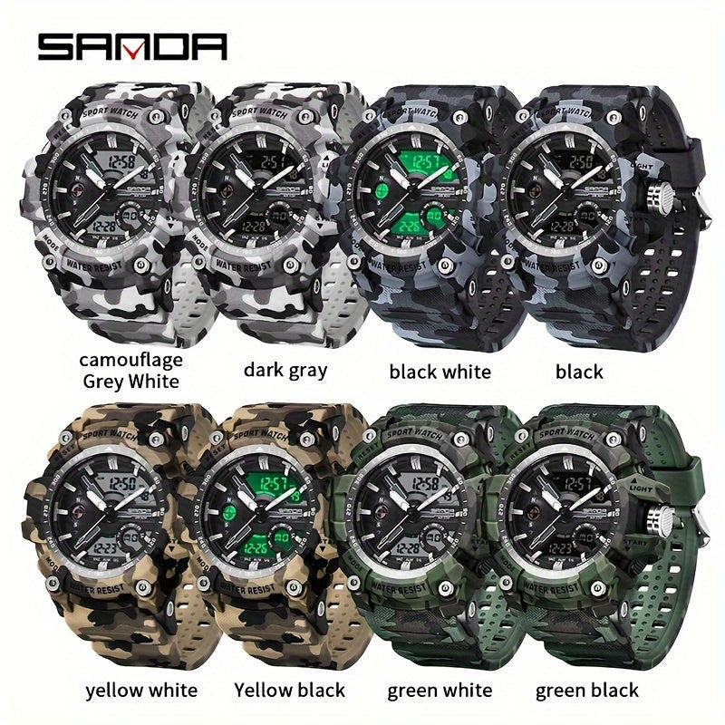 Sanda Trendy Camouflage Multifunctional Outdoor Luminous Watch, Men's Gift FS