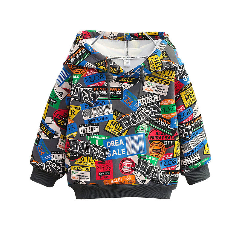 Kids Boys 18M-9Y Cartoon Full Print Zipper Long Sleeve Hooded Jacket