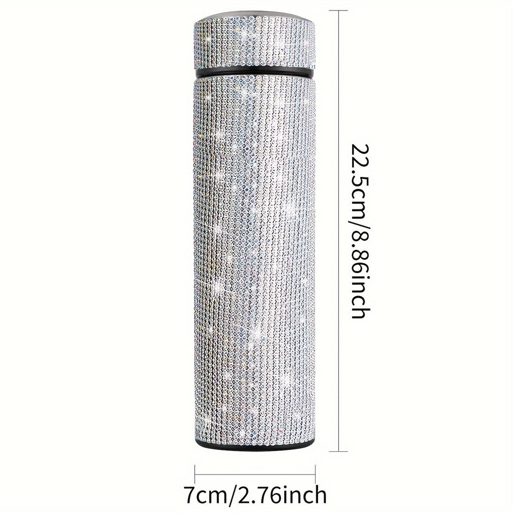 1pc, Sparkling Studded Vacuum Flask, 17oz/500ml Stainless Steel Insulated Water Bottles, Travel Thermal Cups, For Hot And Cold Beverages, Summer Winter Drinkware, Gifts, FS