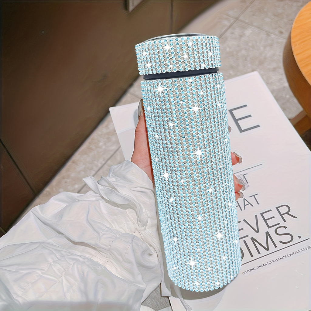 1pc, Sparkling Studded Vacuum Flask, 17oz/500ml Stainless Steel Insulated Water Bottles, Travel Thermal Cups, For Hot And Cold Beverages, Summer Winter Drinkware, Gifts, FS
