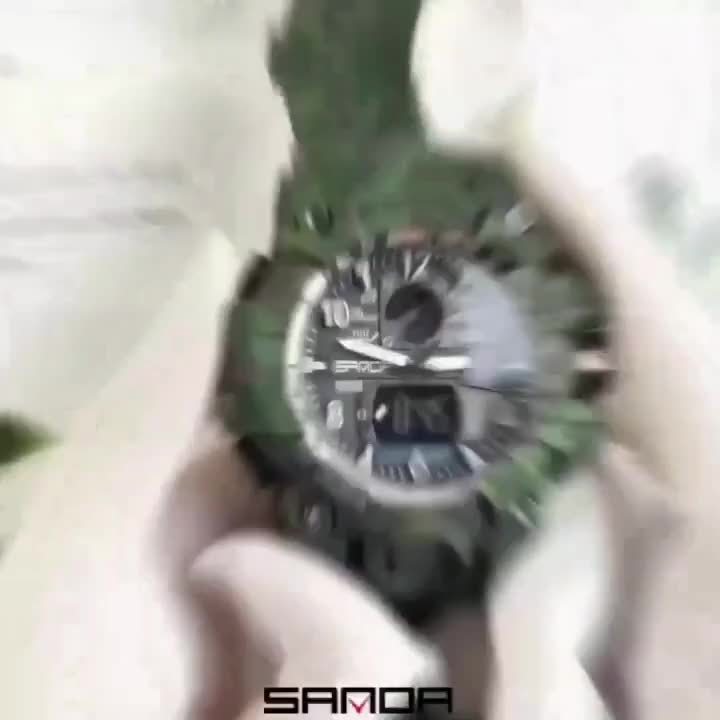 Men's Sports Watch, SANDA  Dual Display Quartz Movement, Round Dial with Stopwatch, Date, Alarm Clock, Luminous Multifunctional Tactical Wristwatch with TPU Strap FS