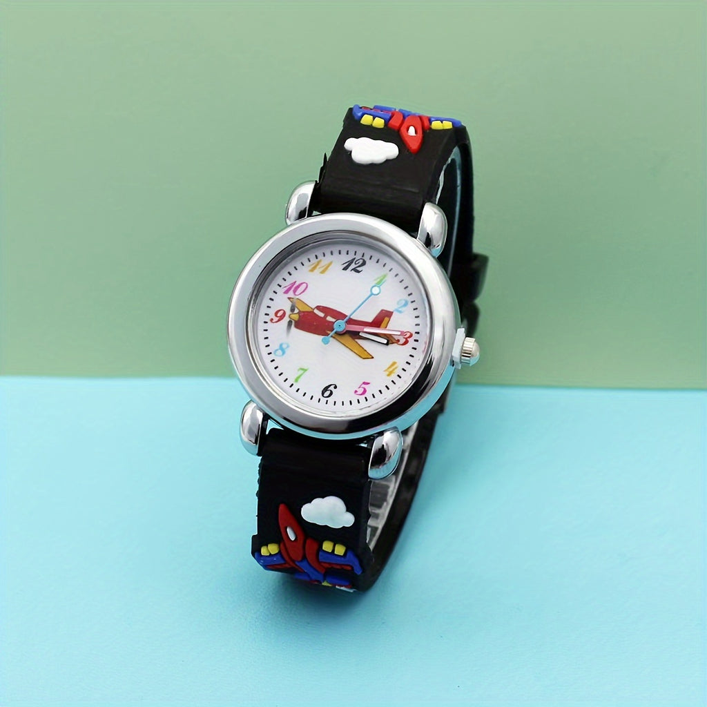 Cute Cartoon 3D Airplane Boys Silicone Quartz Watch, FS