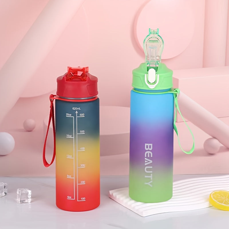 Gradient Color Water Bottle, 620ml/20.96oz Frosted Water Cup With Hand Rope & Scale, Suitable For Outdoor Sports, Fitness, Travel, FS