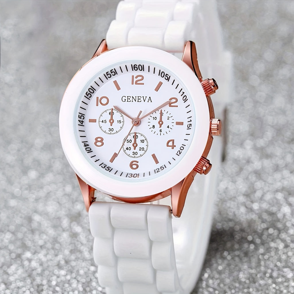 3pcs/set, Fashion Silicone Strap Quartz Wrist Watch Set, Ideal For Holiday Gift FS