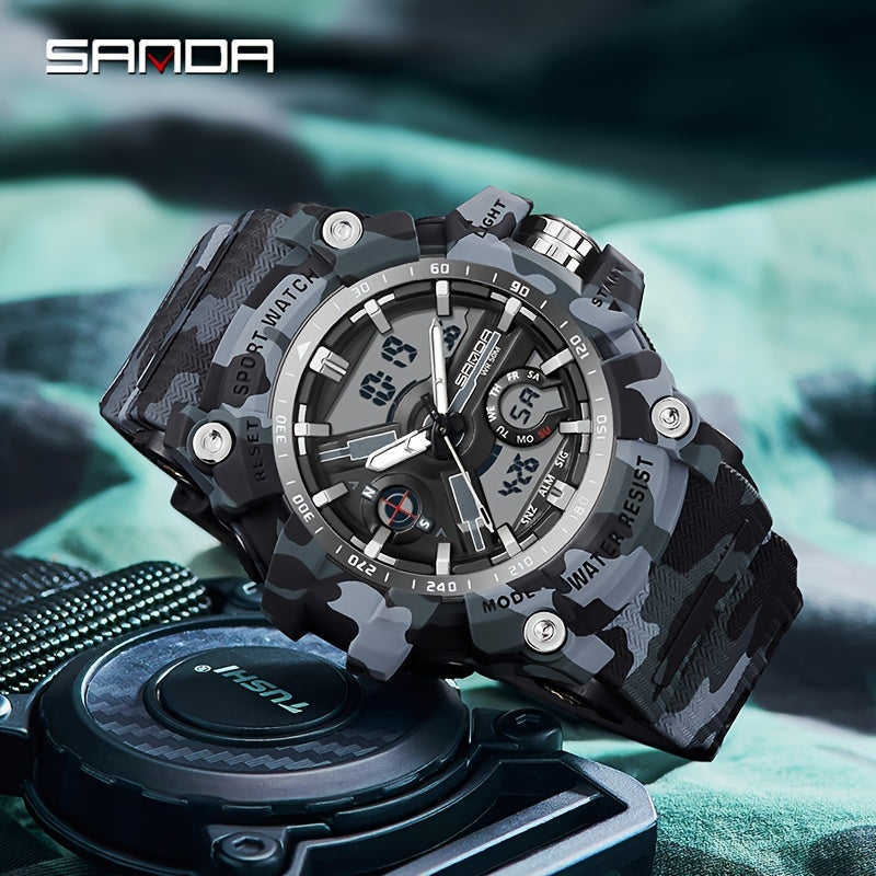 Sanda Trendy Camouflage Multifunctional Outdoor Luminous Watch, Men's Gift FS