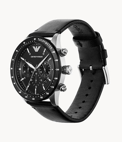 Emporio Armani Mario Chronograph Leather Black Dial Quartz AR11243 Men's Watch