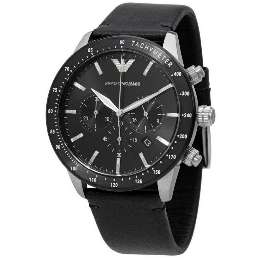 Emporio Armani Mario Chronograph Leather Black Dial Quartz AR11243 Men's Watch