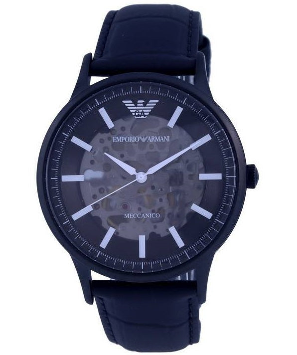 Emporio Armani Skeleton Leather Black Dial Automatic AR60042 Men's Watch