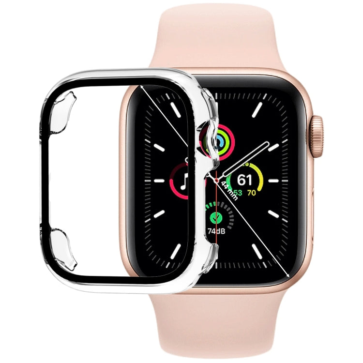 3 PCS Tempered Glass Film PC Watch Case For Apple Watch Series SE 2&6&SE&5&4 40mm(Pink + Transparent + Silver)