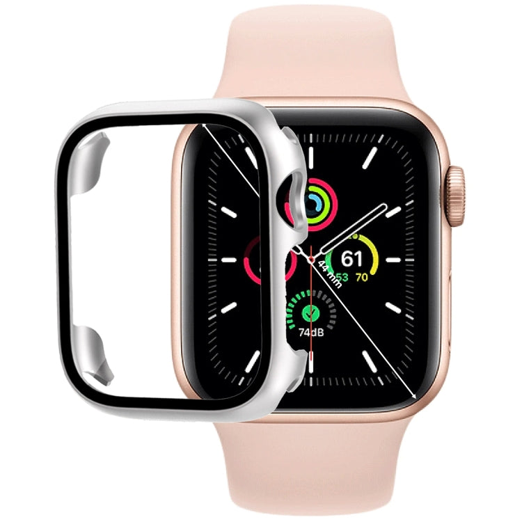 3 PCS Tempered Glass Film PC Watch Case For Apple Watch Series SE 2&6&SE&5&4 40mm(Pink + Transparent + Silver)