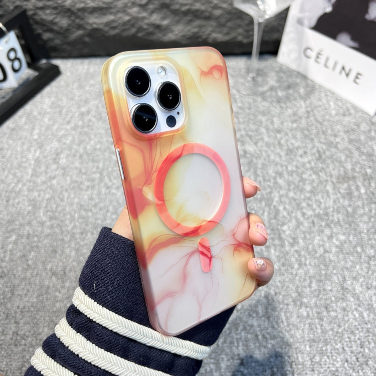 iPhone 12 Pro MagSafe Magnetic Watercolor TPU Phone Case(Orange White)