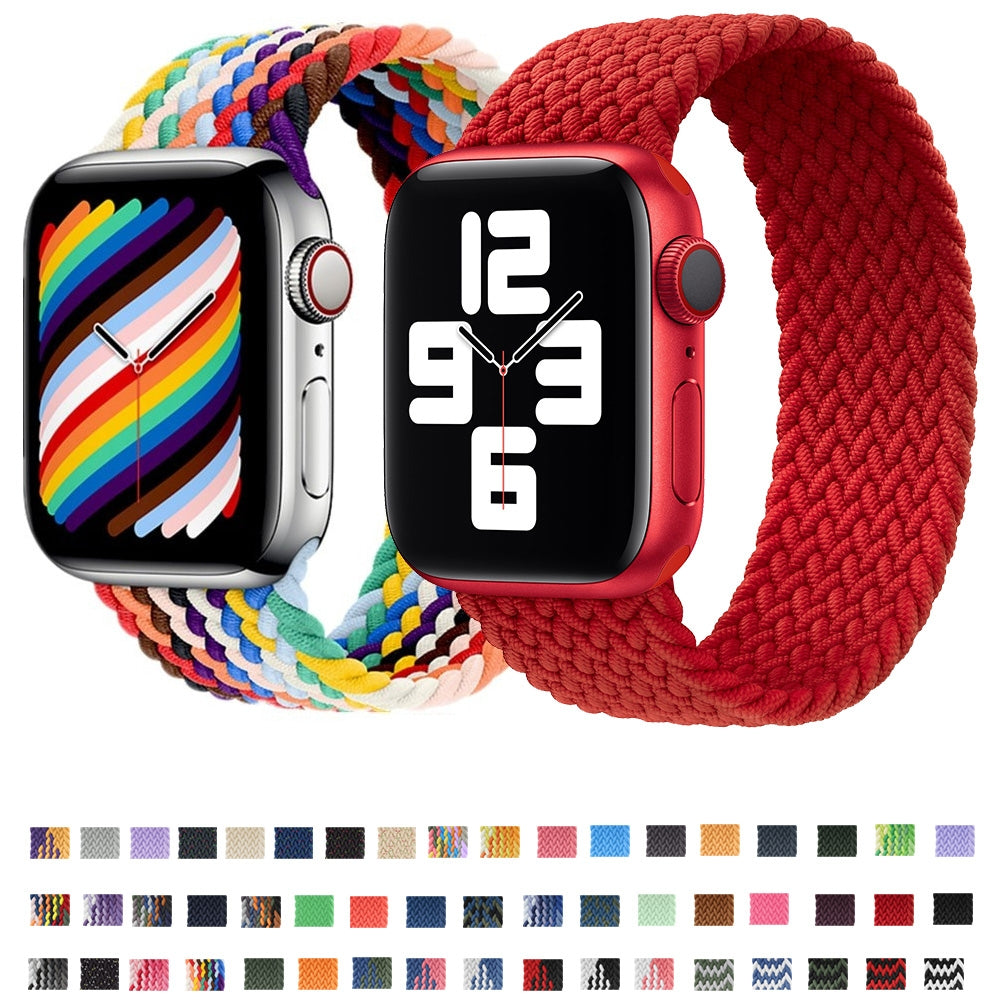 3 PCS Nylon Single-turn Braided Watch Band For Apple Watch Series 8&7 41mm / SE 2&6&SE&5&4 40mm / 3&2&1 38mm, Length:135mm (Rainbow + Colour + Strawberry Red)