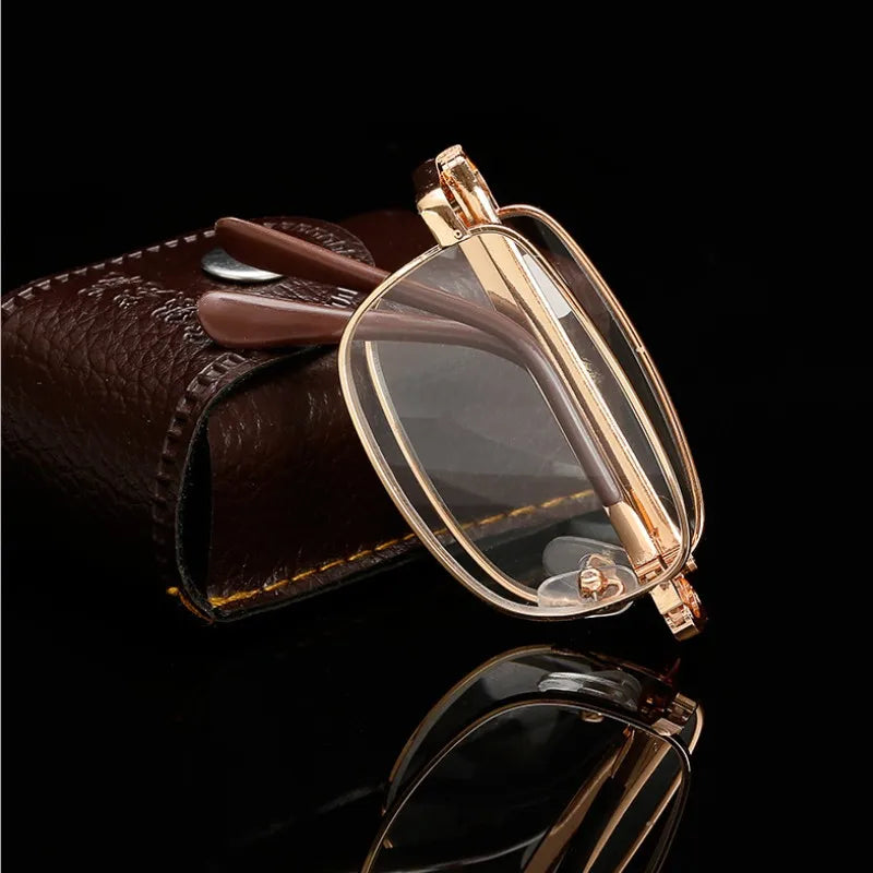 Foldable Reading Glasses Folding Presbyopia Men Women Metal Retro Computer Reading Glasses with Case 1.0 1.5 2.0 2.5 3.0 3.5 4.0