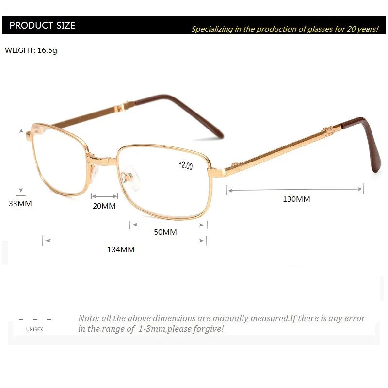 Foldable Reading Glasses Folding Presbyopia Men Women Metal Retro Computer Reading Glasses with Case 1.0 1.5 2.0 2.5 3.0 3.5 4.0