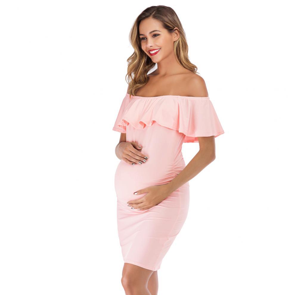 Off-Shoulder Solid Color Midi Dresses Maternity Nursing Clothes MATERNITY