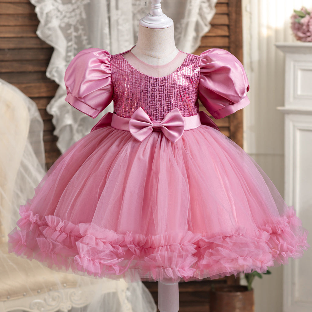 Toddler Girls 9M-5Y Puff Sleeve Bow Mesh Princess Dress