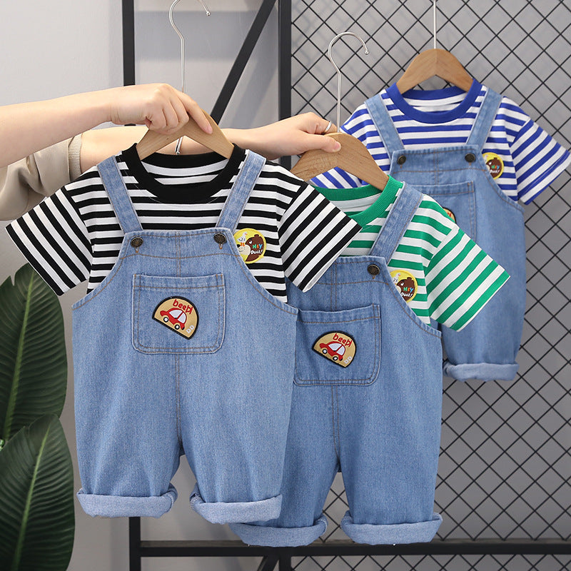 12M-5Y Toddler Boys Sets Striped T-Shirt Denim Overalls