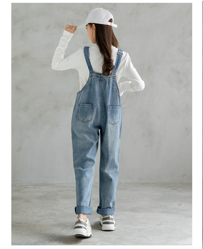 Casual Pocket Denim Girl 4-10Y Overalls Clothing Jumpsuits Jeans