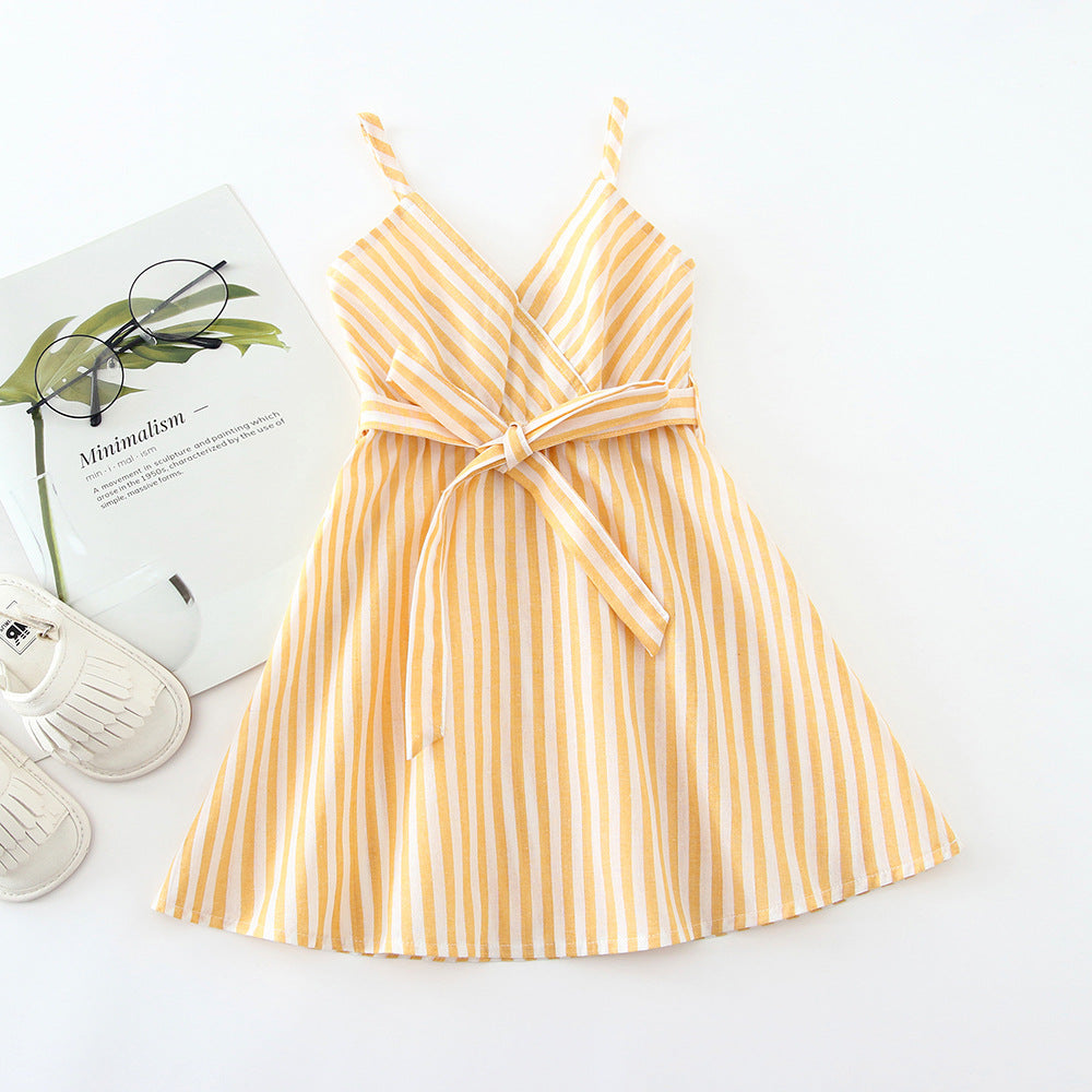 18M-6Y Toddler Girls Sling V-Neck Striped Strap Dresses