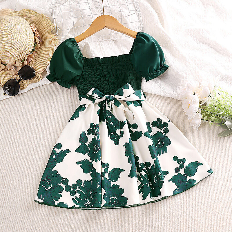 3-7Y Toddler Girls Puff Sleeve Floral Smocked Dresses