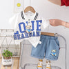 9M-4Y Toddler Boy Sets Short-Sleeved Letter Bear Print Lapel Top And Shorts Boys Clothing SETS