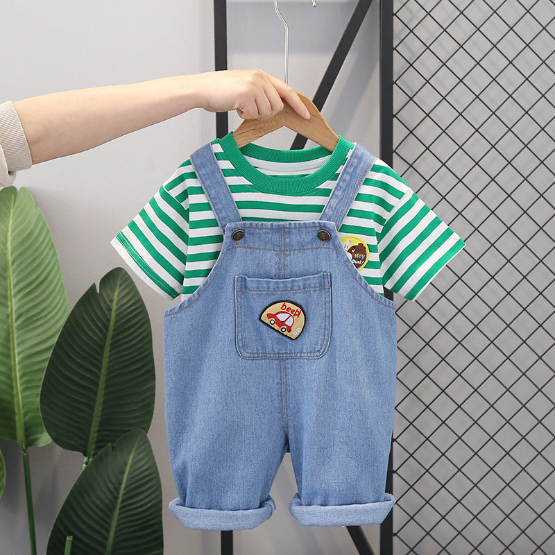 12M-5Y Toddler Boys Sets Striped T-Shirt Denim Overalls