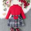 Toddler Girls Sets Turtleneck Tops And Bow Plaid Skirts Girls Clothes Holiday Wear