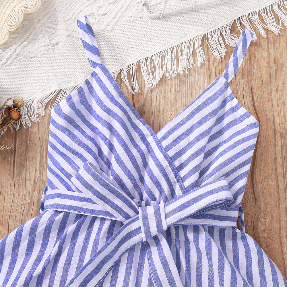 18M-6Y Toddler Girls Sling V-Neck Striped Strap Dresses