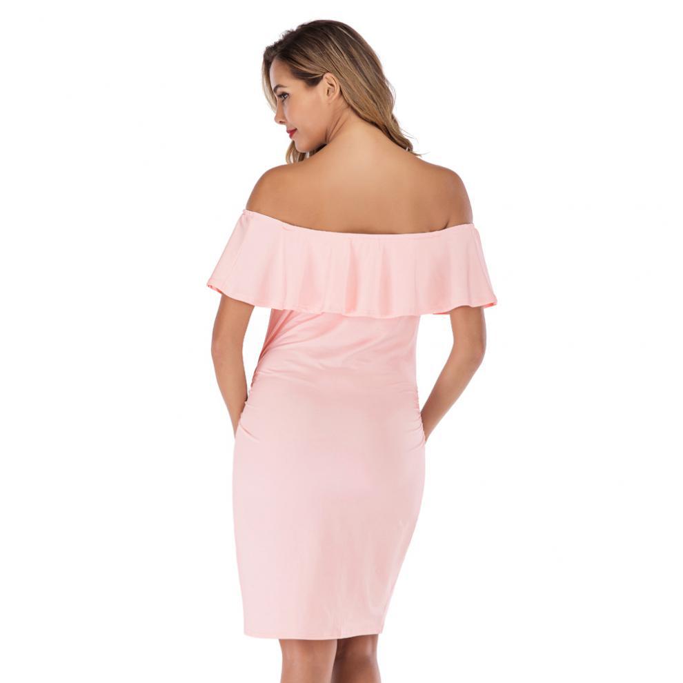 Off-Shoulder Solid Color Midi Dresses Maternity Nursing Clothes MATERNITY