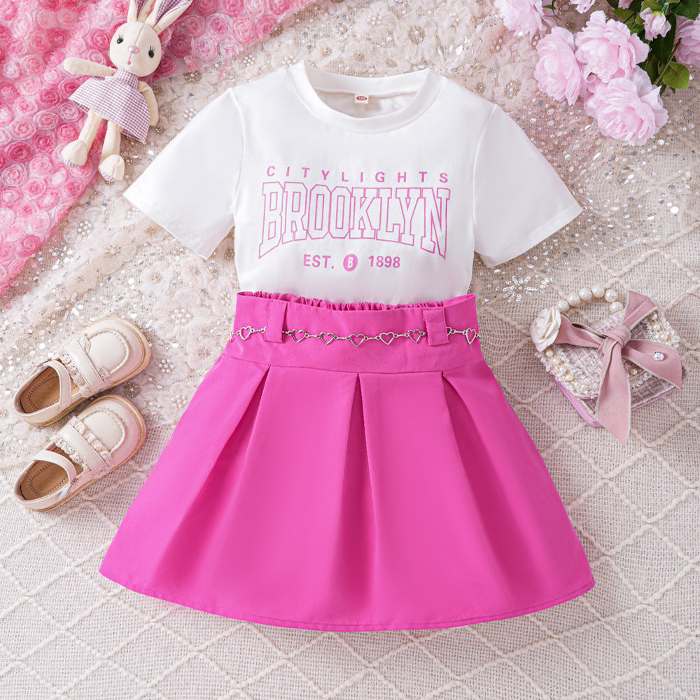 Kids 4-9Y Girls Sets Letter Cropped Tops And Skirts