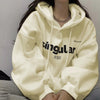 Fleece-lined Thickened Drawstring Hoodie Loose Letter Print Jacket Student Couple Clothes