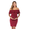 Off-Shoulder Solid Color Midi Dresses Maternity Nursing Clothes MATERNITY