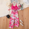 7-12Y Kids Girls Floral Spliced Sling Jumpsuit With Belt Clothing Kidswear Big Kids