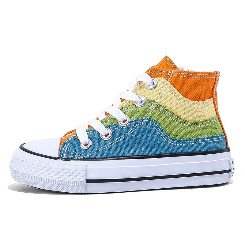 Kids Rain Canvas Shoes Color-block Zipper Shoelace