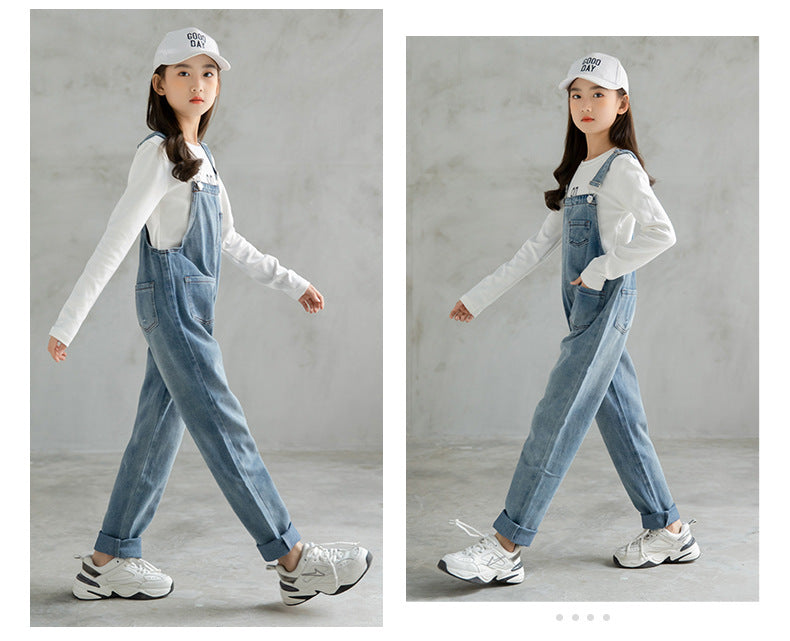 Casual Pocket Denim Girl 4-10Y Overalls Clothing Jumpsuits Jeans