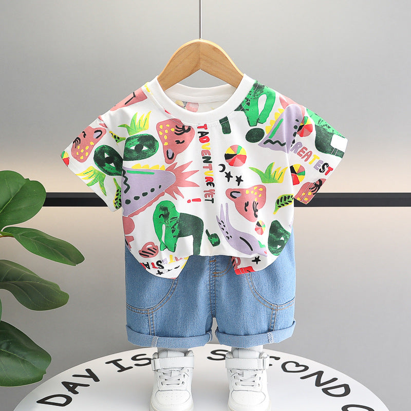 12M-5Y Toddler Boys Sets Fully Printed Cartoon Animal T-Shirts & Jeans