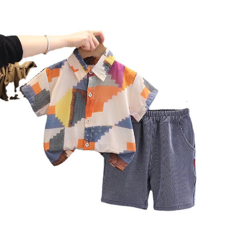 12M-5Y Toddler Boys Sets Contrast Shirts And Striped Shorts