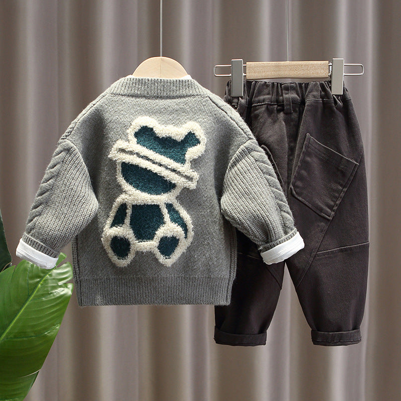 Boy 9M-4Y Bear Print Long Sleeve Knitwear Cardigan Kids Clothing